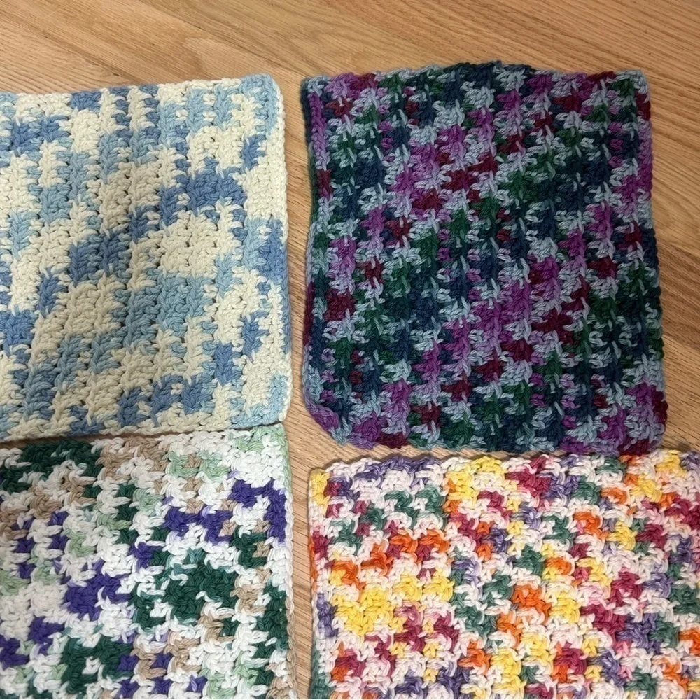 Handmade Vintage Crochet Pot Holders Doilies Colorful Pumpkin Kitchen Home
